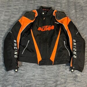 KTM Racing Motorcycle Jacket Black Orange Men's Size L Armour Padded